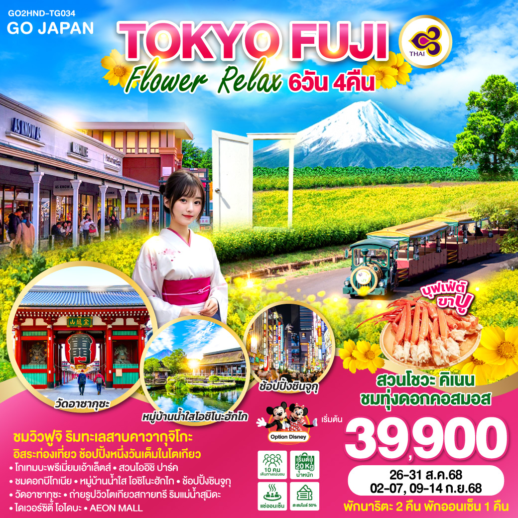 ทัวร์ญี่ปุ่น TOKYO FUJI FLOWER RELAX 6วัน 3คืน (TG)