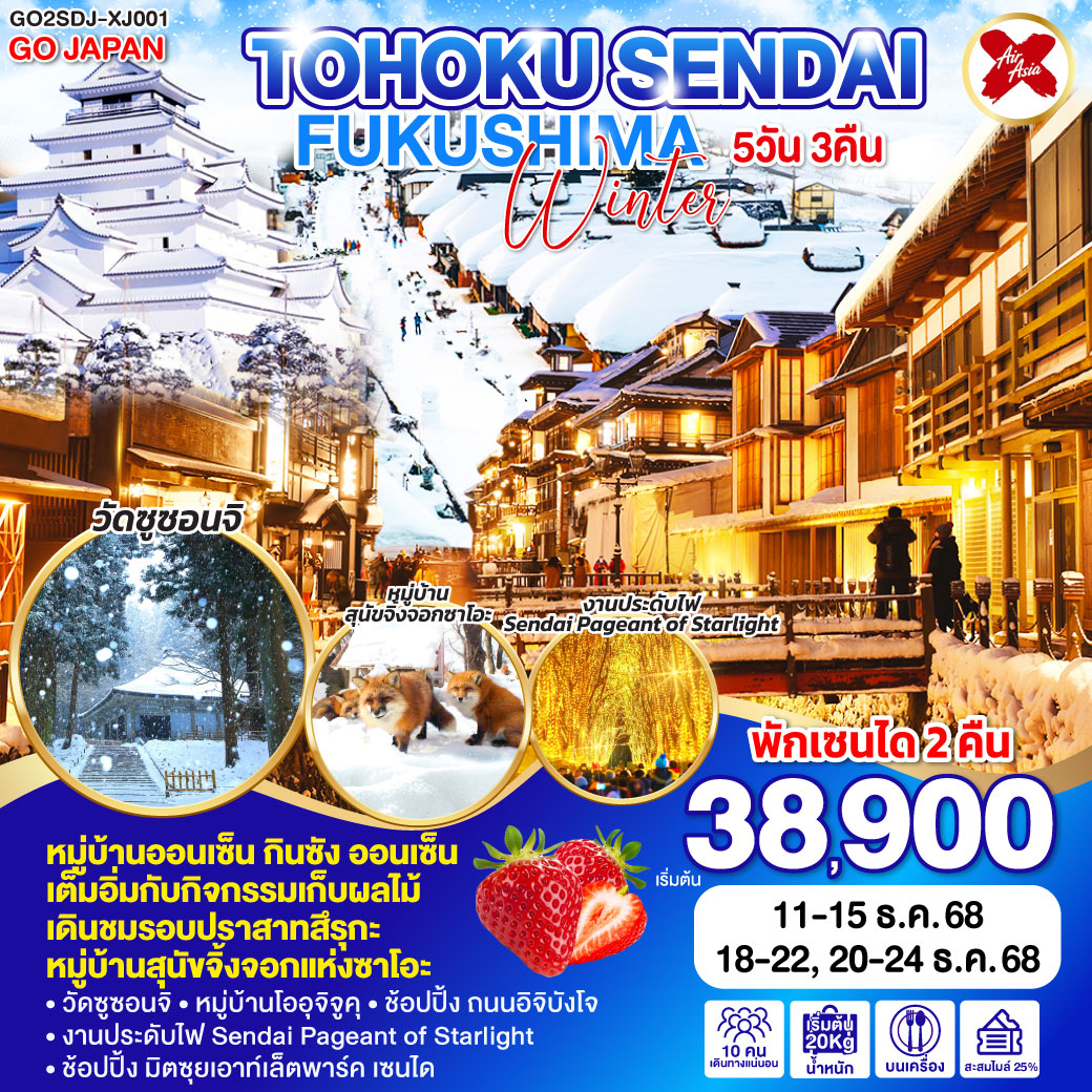 ทัวร์ญี่ปุ่น TOHOKU SENDAI FUKUSHIMA WINTER 5วัน 3คืน (XJ)