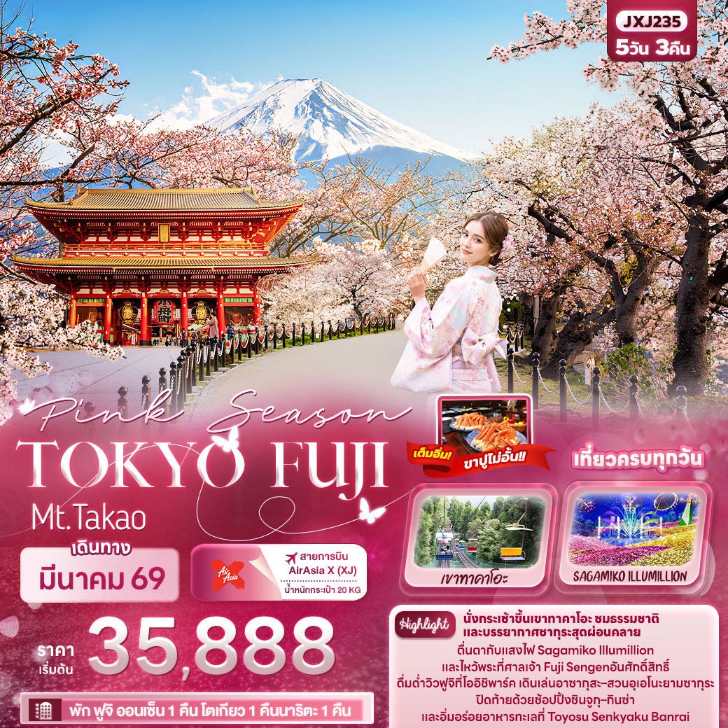 ทัวร์ญี่ปุ่น Pink Season TOKYO FUJI Mt.Takao 5วัน 3คืน (XJ)