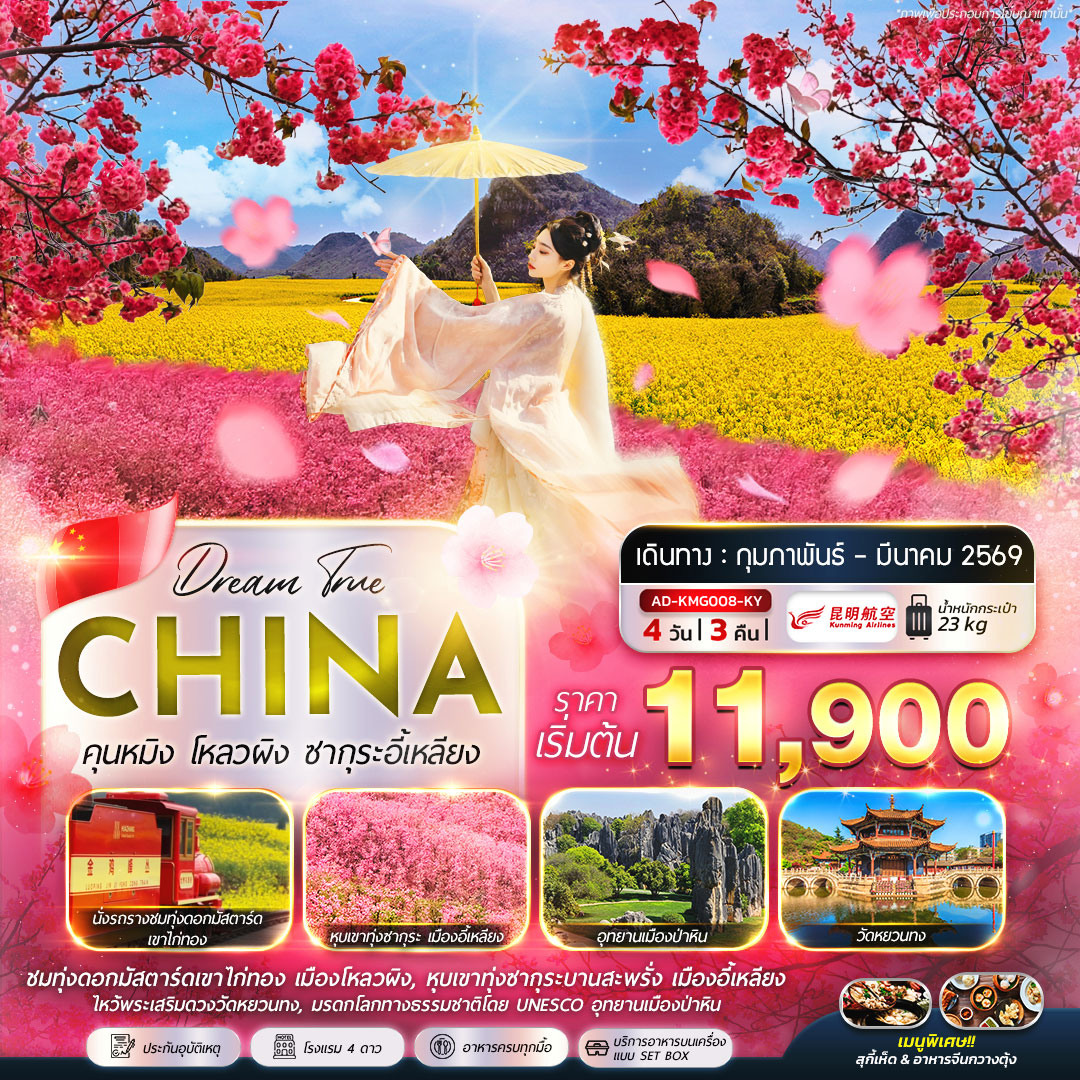 คุนหมิง โหลวผิง ซากุระอี้เหลียง 4วัน 3คืน