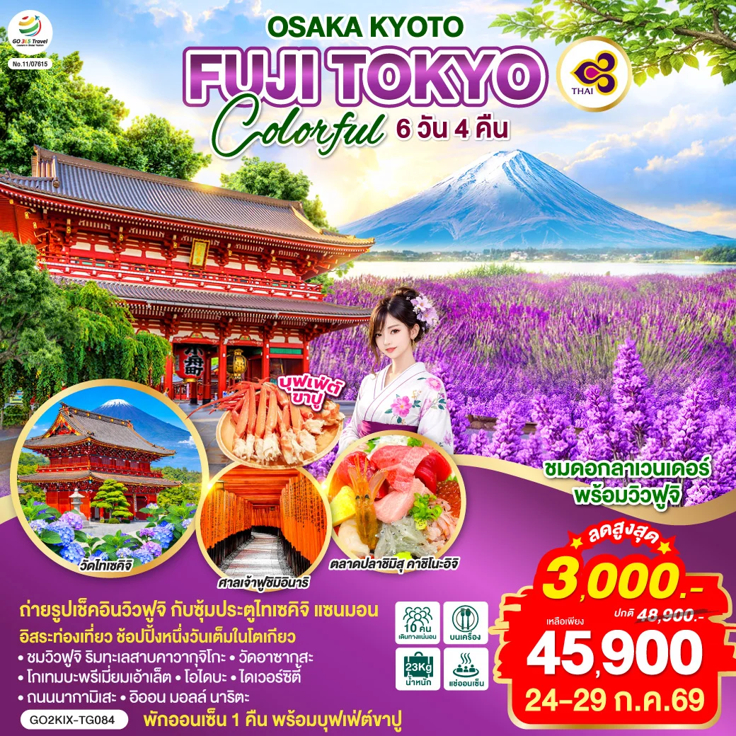 ทัวร์ญี่ปุ่น OSAKA KYOTO FUJI TOKYO COLORFUL 6วัน 4คืน (TG)
